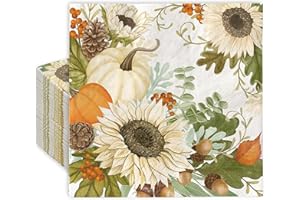 AnyDesign 80Pcs Fall Paper napkins Watercolor Pumpkin Sunflower Luncheon Napkins Decorative Autumn Dessert Dinner Hand Napkin for Thanksgiving Harvest Wedding Birthday Party Supplies, 6.5 x 6.5 Inch