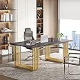 Tribesigns 70.9" Modern Executive Desk, Wood Office Desk, Grey Simple Computer Desk with Gold Metal Legs, Large Workstation Business Furniture for Home Office, Small Conference Table for Meeting Room