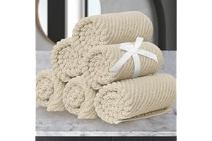 VOOVA & MOVAS Cotton Washcloths - 6PC 13"x13" | Quick Dry | Soft | Light Weight | Absorbent | Hotel Quality, Luxury Wash Cloths for Body, Hand Towels for Bathroom & Showering, Towel Gift Set, Beige | Tan