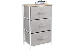 Sorbus Nightstand with 3 Drawers - Bedside Furniture & Night Stand End Table Dresser with Steel Frame, Wood Top, Easy Pull Fabric Bins for Home, Bedroom Accessories, Office & Dorm