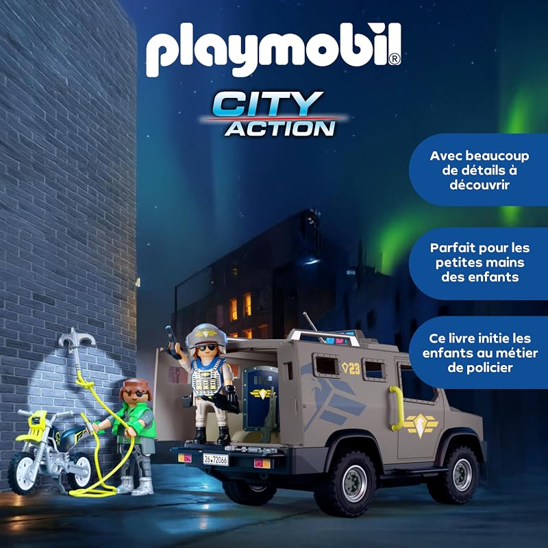 City Action Véhicule SWAT, avec Policier, Moto de Criminel et Herse, Jouet pour Enfants à partir de 4 Ans, 72066