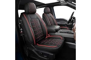 BALLIOL Pickup Seats Covers Compatible with Dodge Ram 1500 2009-2024 Limited Laramie Big Horn Truck Pleather Seat Covers Custom Fit Dodge Ram 2500 3500 (Square Red)
