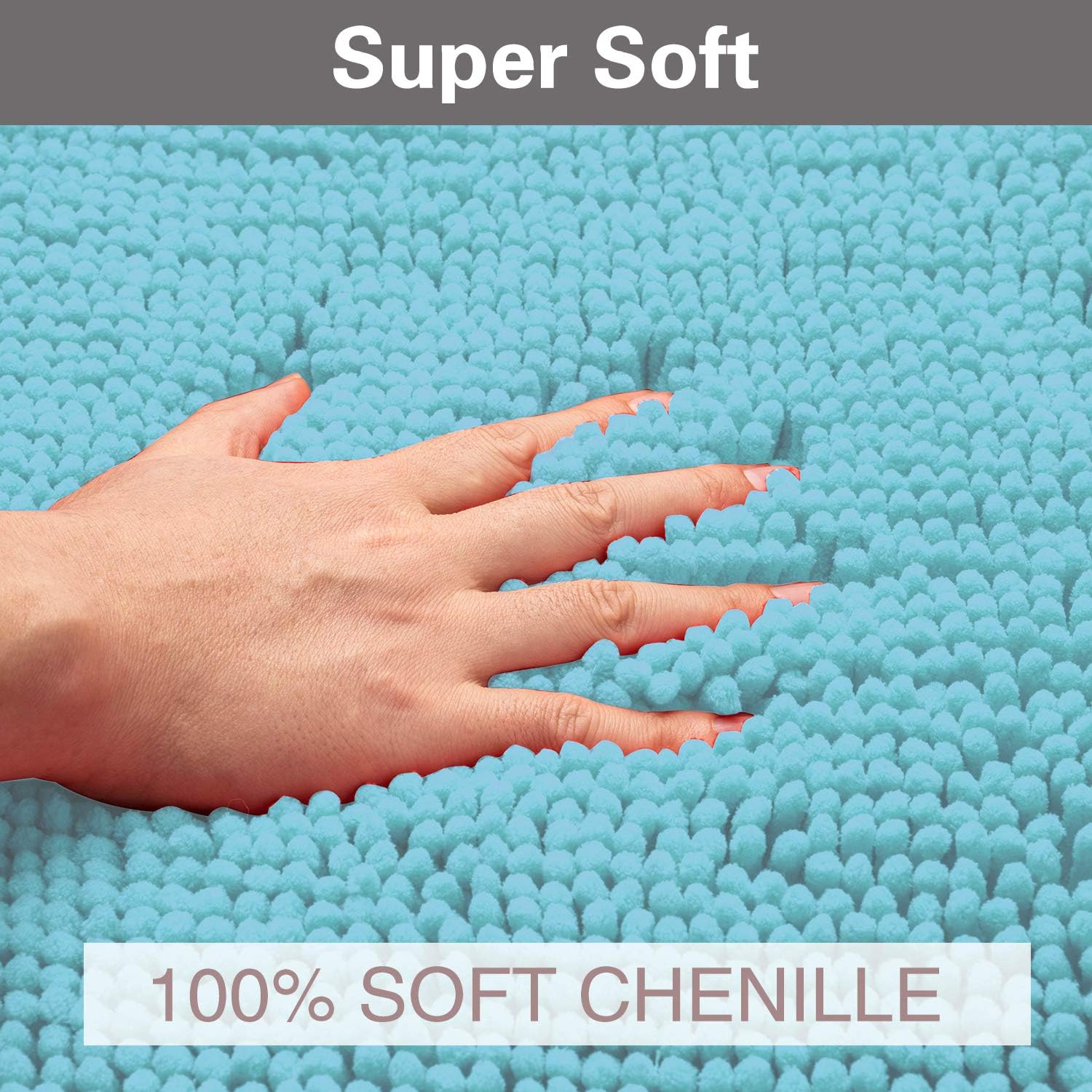 Bathroom Rugs Chenille Bath Mat Set, Soft Plush Non-Skid Shower Rug +Toilet Mat. (SPA Blue): Kitchen & Dining