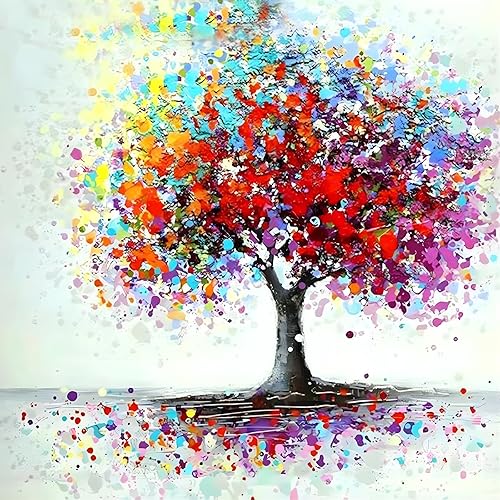 MXJSUA 5D Diamond Painting Full Round Drill Kits Glued Arts Crafts Home Wall Decoration Tree Colorful 30x30cm