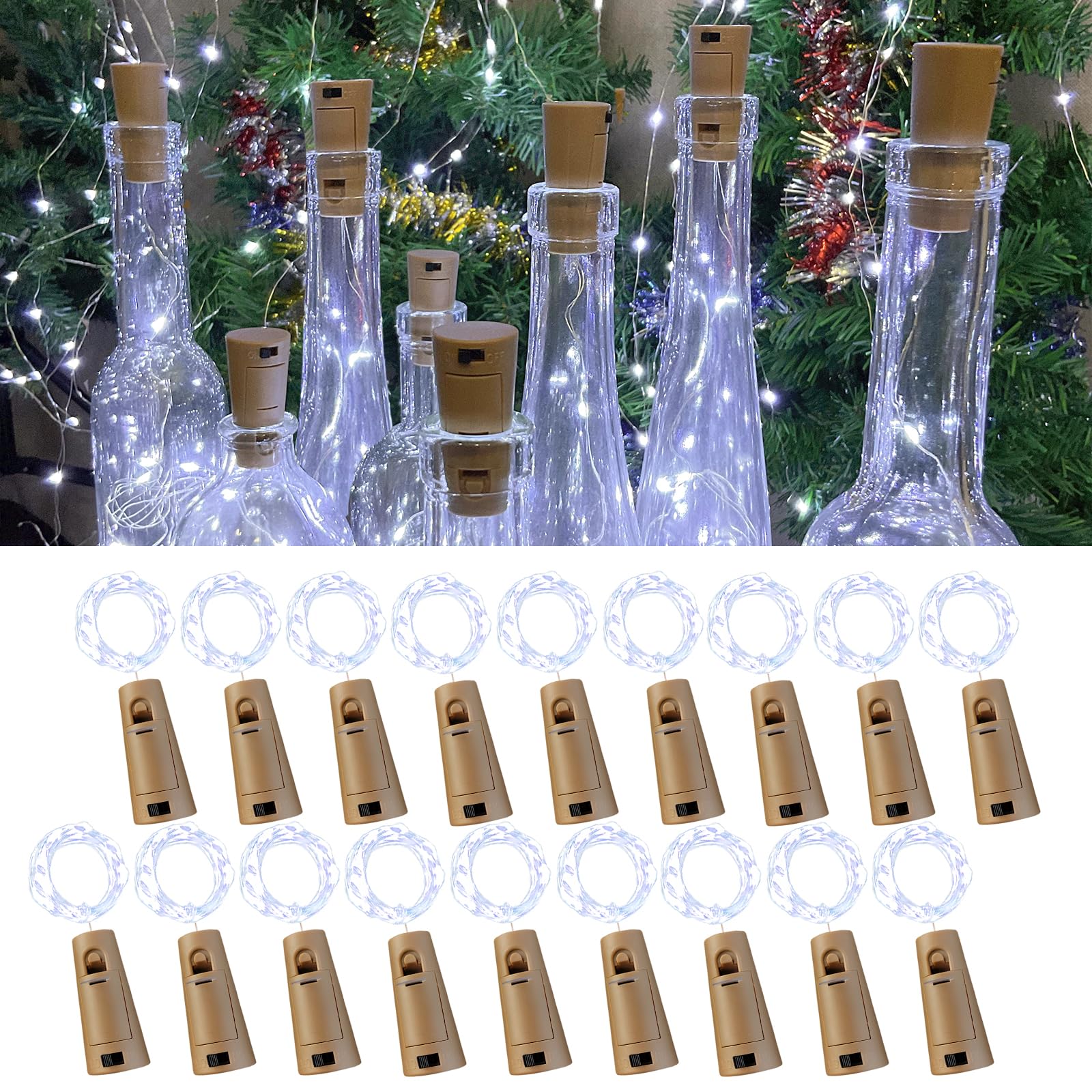 LEECOCO LED Bottle Light, Pack of 18, 2 m, 20 LED Bottle Fairy Fairy Lights Bottle Corks for Christmas, Party, Wedding (18 Pieces Cool White)