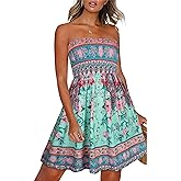 CHICGAL Summer Dresses for Women Beach Cover Ups Strapless Boho Floral Print Sundress