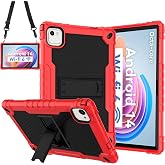 Doemoil for HNVHNV/Aiprotablet/kelankeke K10 Tablet 10 inch Android Tablets Case Built in Kickstand Heavy Duty Hybrid Protective Case Hard Back Shell Case with Shoulder Strap (Red/Black)