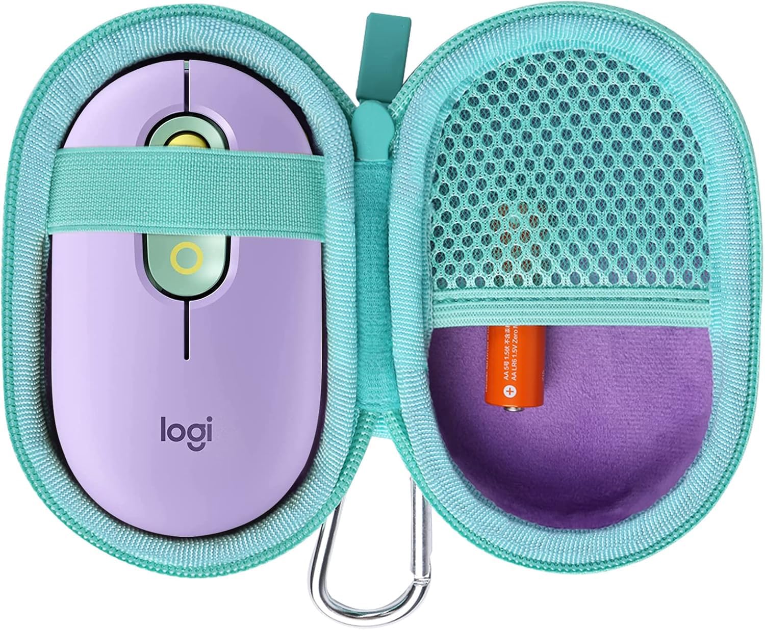 co2CREA Hard Case Replacement for Logitech POP Wireless Mouse, Purple Case + Daydream Mint Zipper