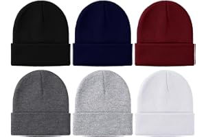 Glooarm 6 Pack Kids Beanie Hats Boys Girls Winter Hats Stretchy Acrylic Toddler Beanies Kid's Cuffed Cap