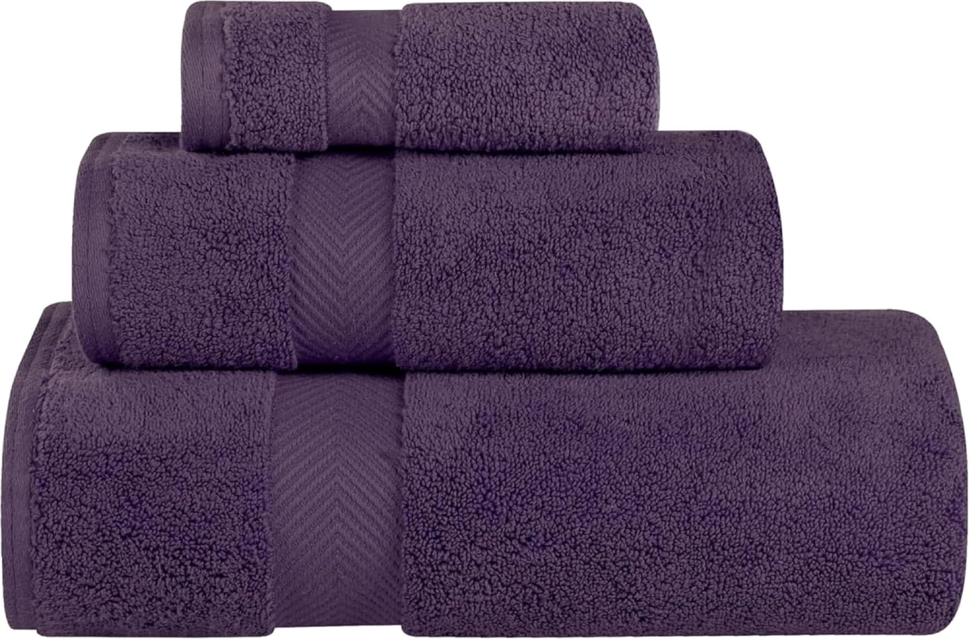 Superior Collection 100% Zero Twist Cotton Super Soft and Absorbent 3-Piece Towel Set, Grape Seed