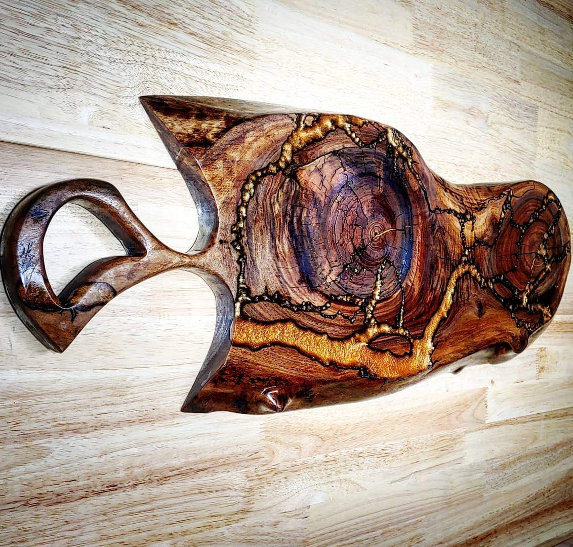 Amazon Com Dark Walnut Charcuterie Board Large Live Edge Cutting Board Epoxy River Fractal Burning Handmade