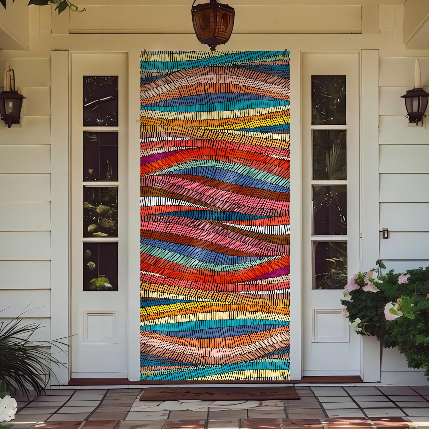 Photo 1 of **SMALL FOR SLIM DOORWAY** Likjad 70s Retro Colorful Wavy Waves Door Cover Decorations, Maximalist 1970s Groovy Hippie Doorway Curtains Door Covers Banners Photography Background Backdrop for Indoor Outdoor Decor, 35 * 79 Inch