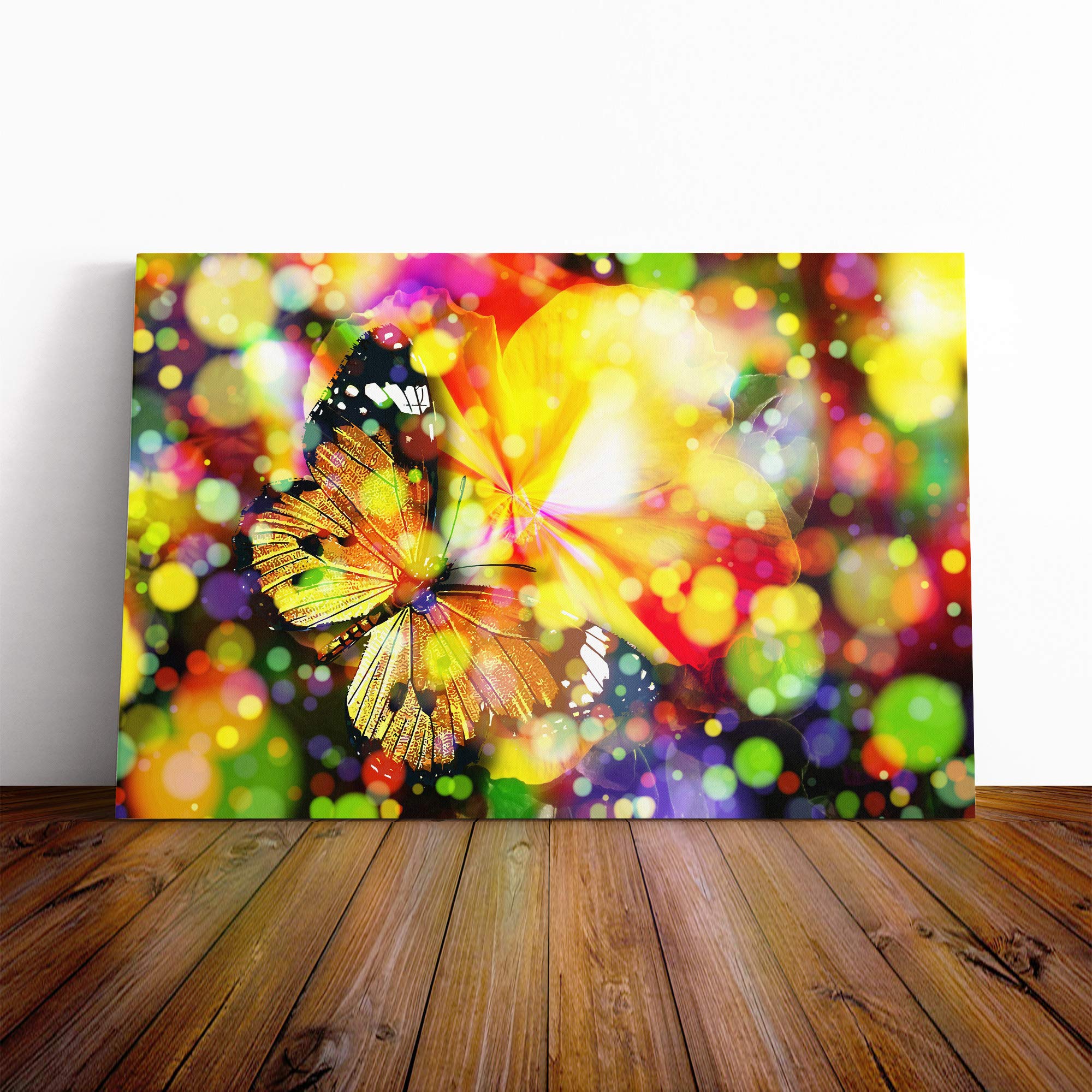 Butterfly Blurred Lights Canvas Print | Gallery Wrapped 30mm Frame Wall Art | 20x14 inches | Ready to Hang | Modern Animals Picture | Living Room Bedroom Lounge Office