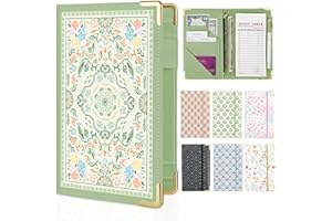 FIODAY Server Book, Server Books for Waitress with Zipper Pocket, Cute Waitress Book with Pen Holder, PU Leather Serving Books Fit Server Apron, Sage-Green