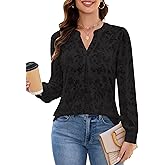 Blooming Jelly Womens Dressy Casual Blouses Business Long Sleeve Tops Jacquard V Neck Work Shirts Fall Fashion Clothes
