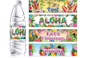 HAN SHENG 40 Pcs Hawaiian Party Water Bottle Stickers Summer Beach Party Water Bottle Labels Water Bottle Wrappers Bottle Decorations Stickers for Wedding Bridal Birthday Party Decoration