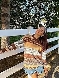 Argyle Striped Sweater Women Y2k Patchwork Vintage