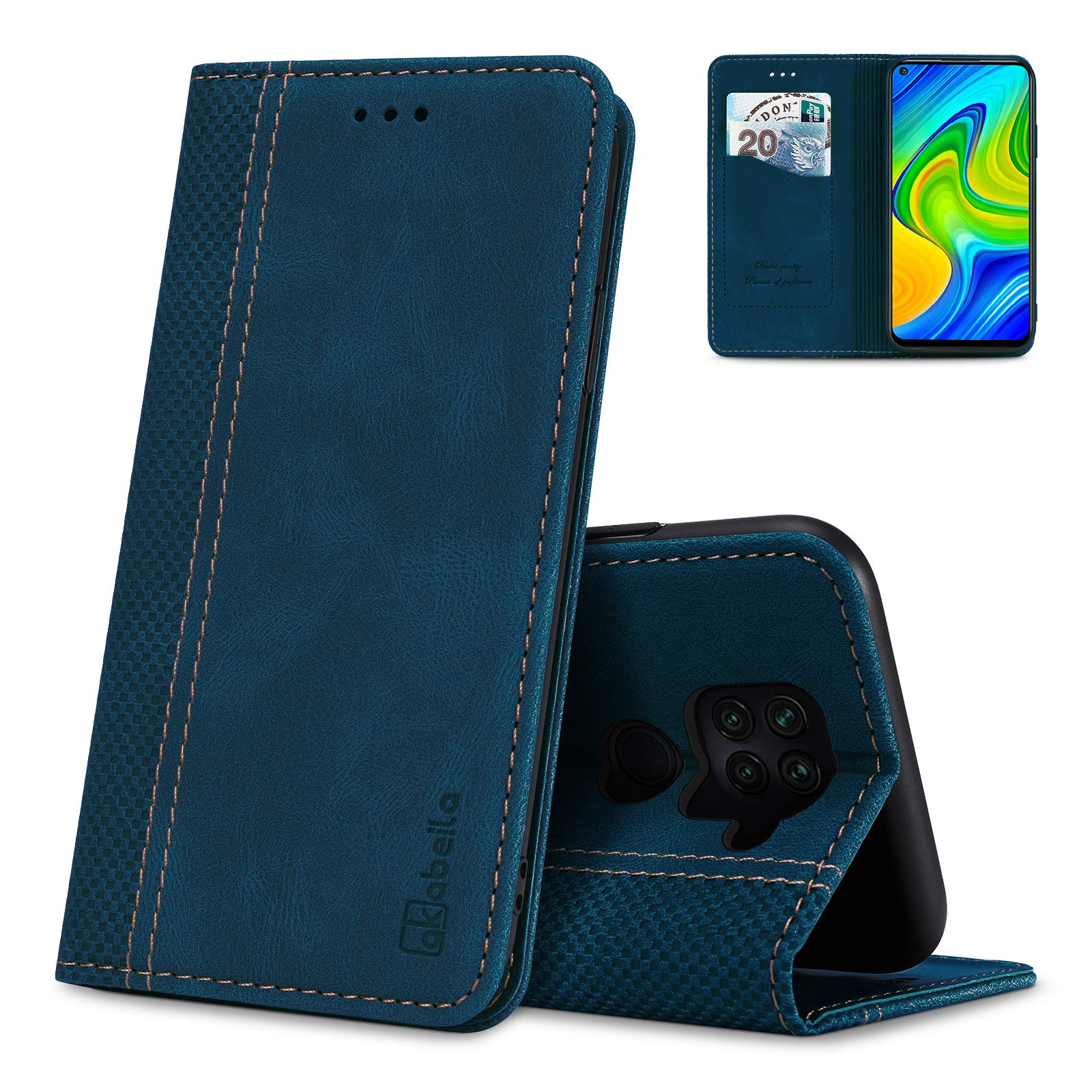 AKABEILA Case for Xiaomi Redmi Note 9 PU Leather Flip Wallet Case with Magnetic Closure Kickstand Card Slots Folio Phone Case Cover Shockproof Blue