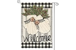 AVOIN colorlife Gloves Holly Welcome Winter Garden Flag 12x18 Inch Double Sided, Buffalo Plaid Rustic Seasonal Yard Outdoor Decorative Flag