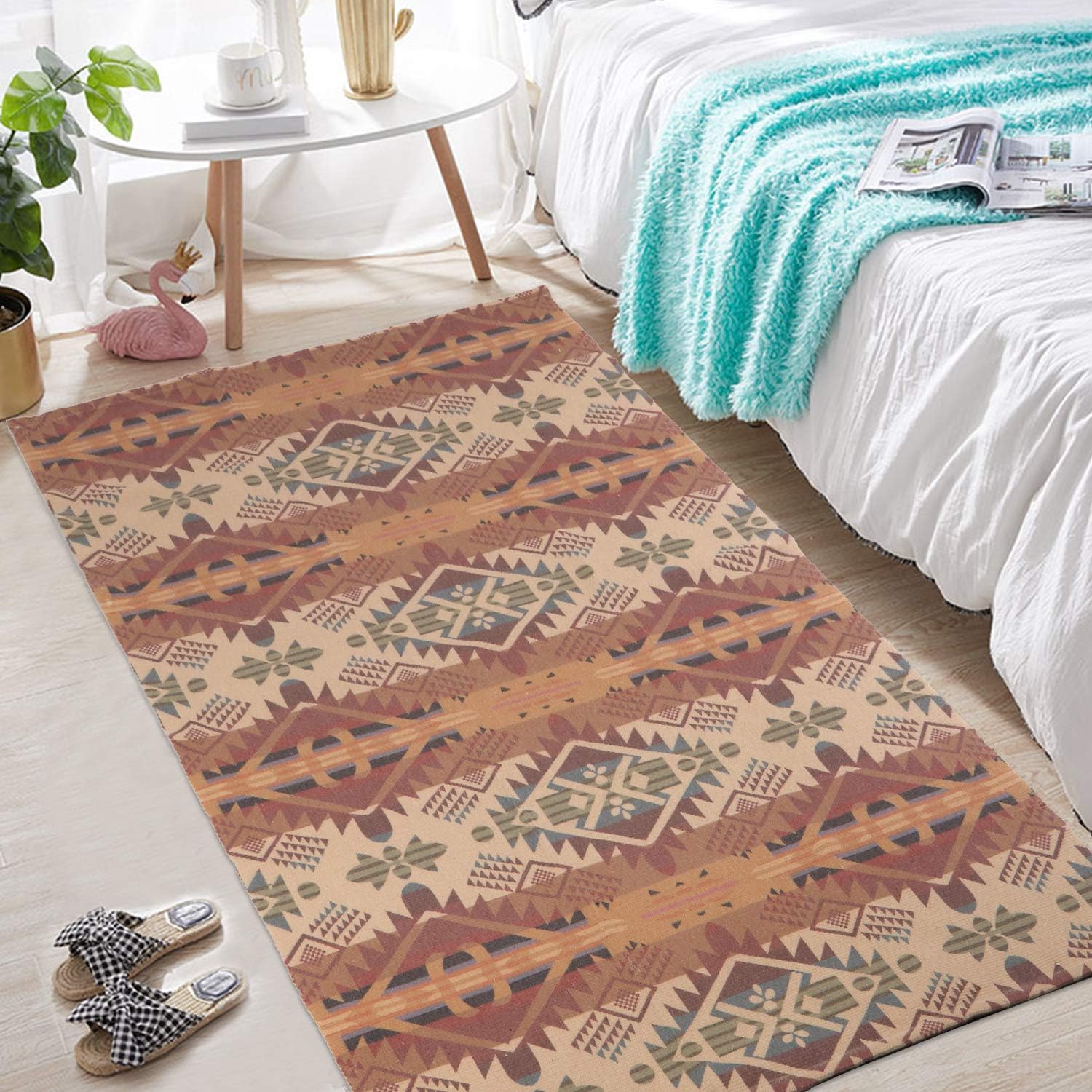 Bohemian Cotton Area Rug 3' x 5', KIMODE Hand Woven Print