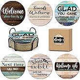 HSSPIRITZ 6 PCS Sarcastic Absorbent Cork Coasters for Drinks,Farmhouse Bar for Drinks with Holder,Funny Coasters to Protect Your Coffee Table,Gift for New Home Housewarming Bar Decor