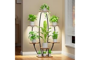 JUSTOGO Plant Stand Indoor with Grow Lights - 7 Tiered Large Plant Shelf, 47" Corner Shelf for Indoor Plants Multiple, Metal Flower Holder Curved Display Rack for Living Room, Home Decor, Patio