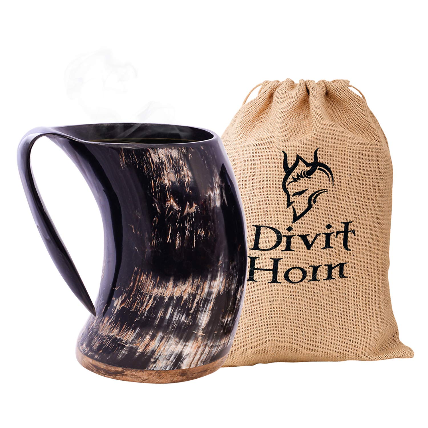 Divit Horn Genuine Viking Drinking Horn Mug | Authentic Medieval Beer Horn Tankard | 24oz (700 ml) capacity horn Cup/Stein. (Hot Horn Mug)