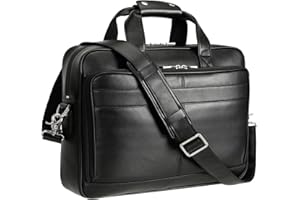 Polare Full Grain Leather 16.5'' Laptop Bag Briefcase for Men Business Messenger Work Bag Fits 15.6'' Laptop (Black)