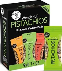 Wonderful Pistachios No Shells, 3 Flavors Mixed Variety Pack of 9 (0.75 Ounce), Roasted & Salted Nuts (4), Chili (3), Honey (