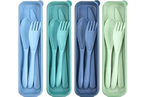 TROUSKAIG 4 Sets Reusable Utensils Set with Case, Travel Utensils with Case, Reusable Utensils for Lunch Box accessories, Portable Knife Fork and Spoon Lunch Utensils Set for Travel Daily Use