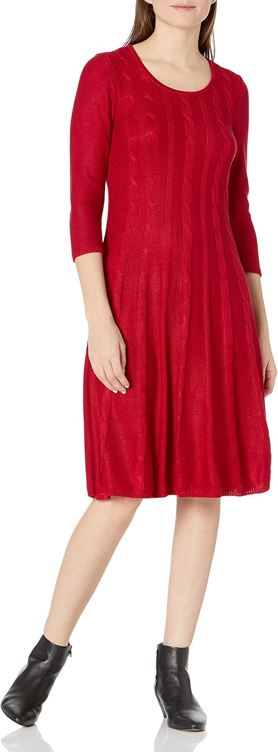 NINE WEST Women's Crew Neck Cable Knit Sweater Dress at Amazon Womenâs Clothing store