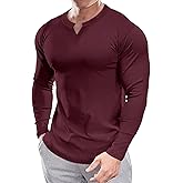 Muscle Cmdr Men's Slim Fit Muscle Shrit V Neck Casual T Shirts Short & Long Sleeve Muscle Henley T-Shirt Stylish Business Top