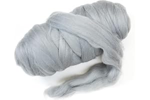 Kondoos Colored Natural wool roving, 1 lb. Best wool for needle felting, wet felting, handcrafts and spinning. (Silver, 1 lb)