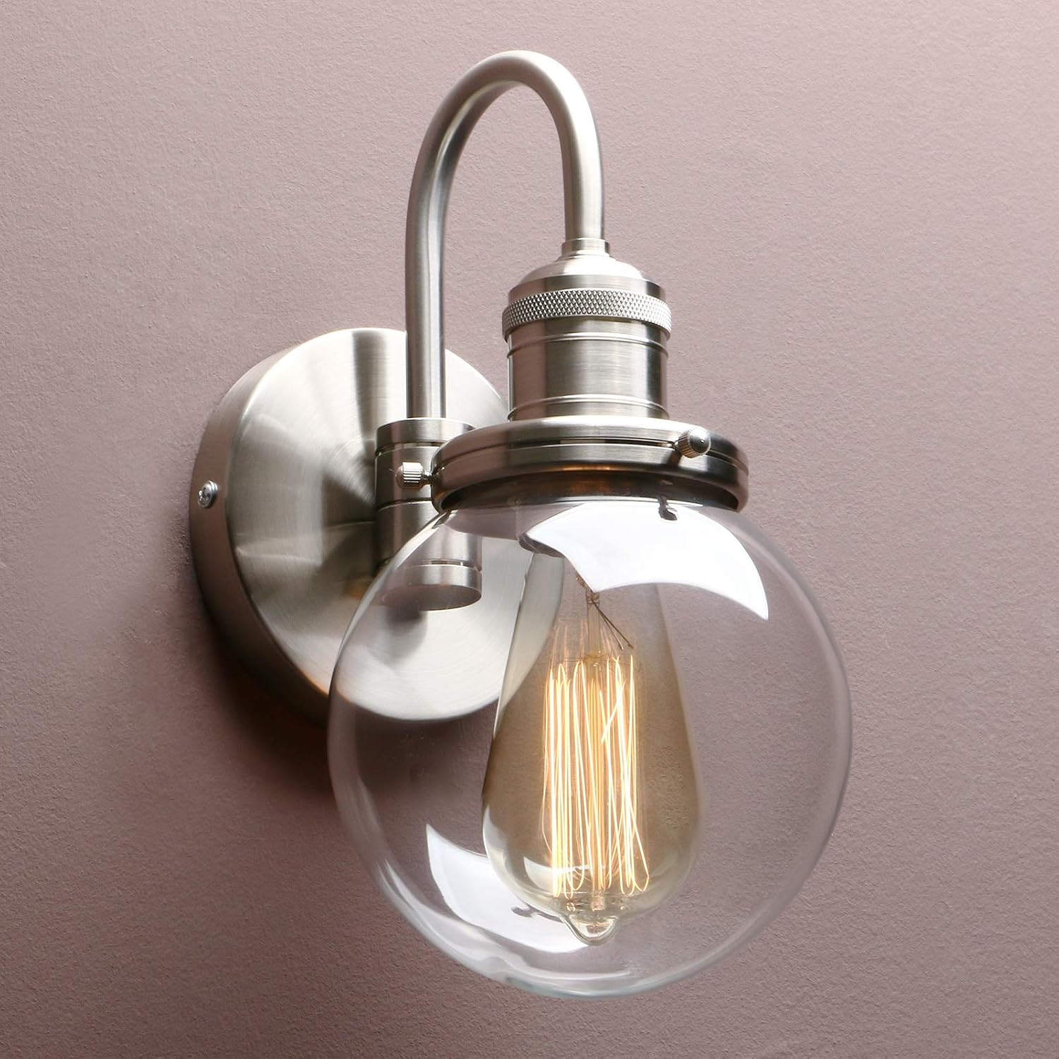 Yosoan Lighting Modern Vintage Industrial Globe Sconce Wall Light Fitting with 5.9” Clear Glass Lampshade - Image 4