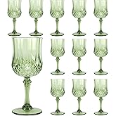 LEYIQU Plastic Wine Glasses, Plastic Goblets Vintage Style Cordial Drinking Glasses for Valentine’s Day, Wedding Reception, Grand Event Party Supplies (12, New Green)