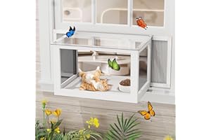 MAGIC UNION Window Catio for Indoor Cats, Cat Catio Outdoor Enclosure Window Box Perch w/Side Mosquito-Proof Wire Fits Double Hung Frames 25.4" to 43.3" Wide, Sunbathing Napping Overlooking (White)