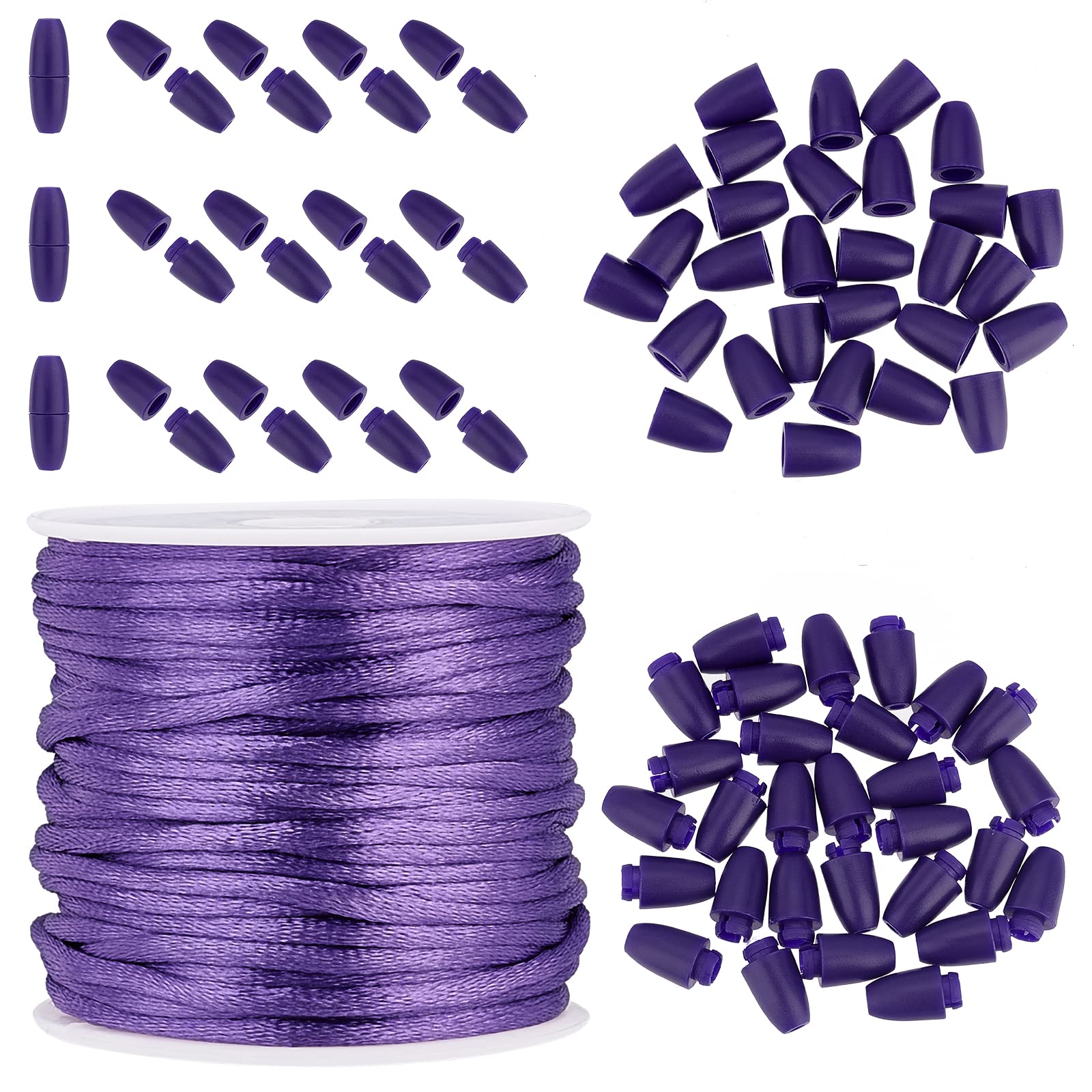 PH PandaHall Break Away Clasp Buckle, 30 Set Purple 24mm Breakaway Safety Clasps Plastic Barrel Connectors with Nylon String Cords for Lanyard Necklace Jewelry DIY Gift Fixed Connection