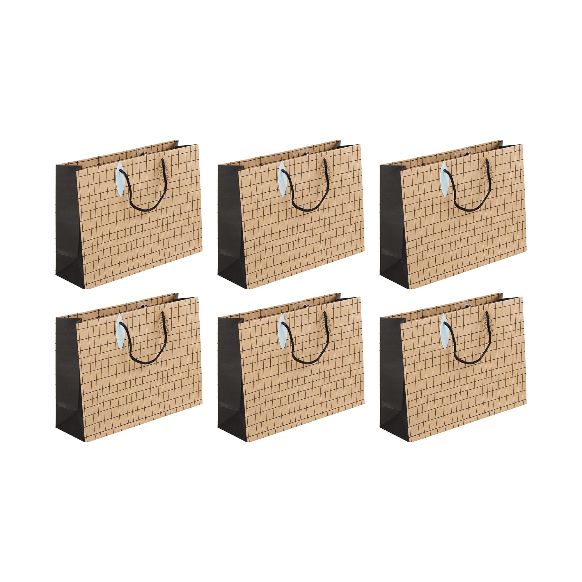 Clairefontaine 28794-6Cpack - A Set of 6 Kraft Gift Bags - Shopping Size - 37.3x11.8x27.5cm - 210g - Geometric White And Blue - Ideal for Board Games, Puzzles