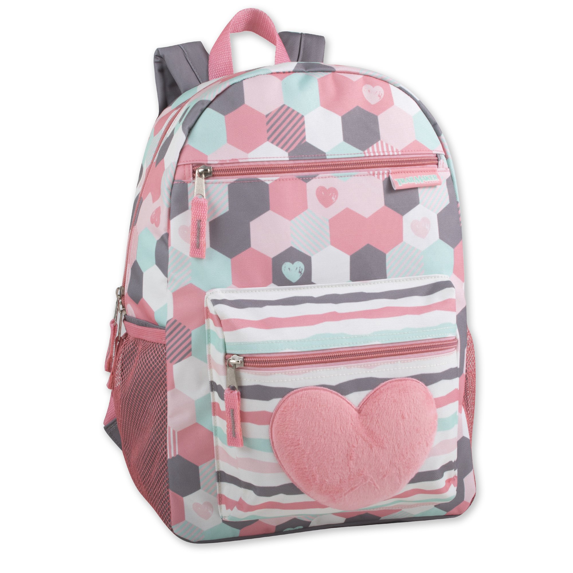 Trail maker Girl's Backpack With Plush Applique And Multiple Pockets - Colorful Backpacks for Girls, Women (Plush Hearts)