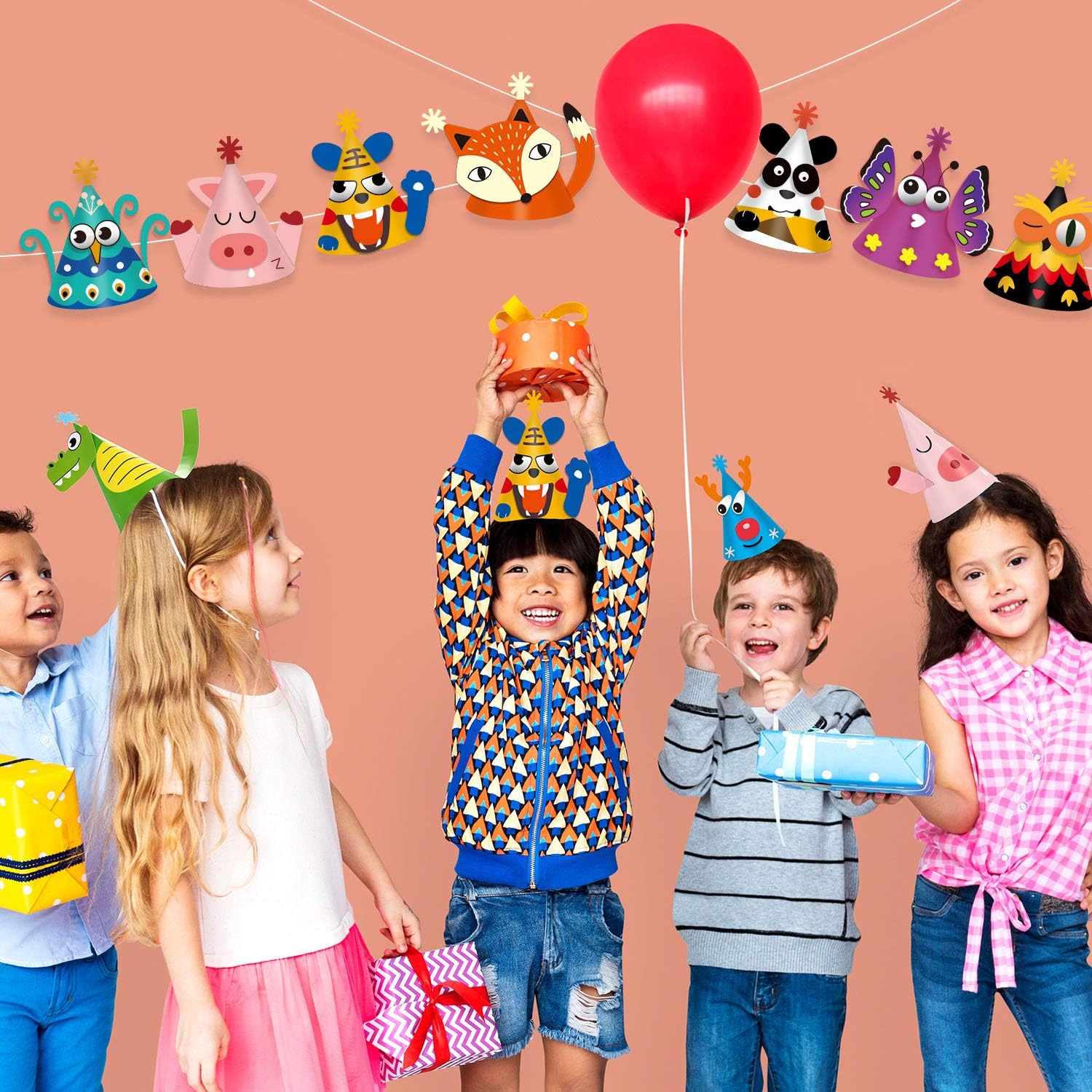 14 Pieces Party Cone Hats Kit DIY Animal Paper Hats with for Birthday Party Baby Shower Celebration, Fun Hats Making Activity for Kids: Toys & Games