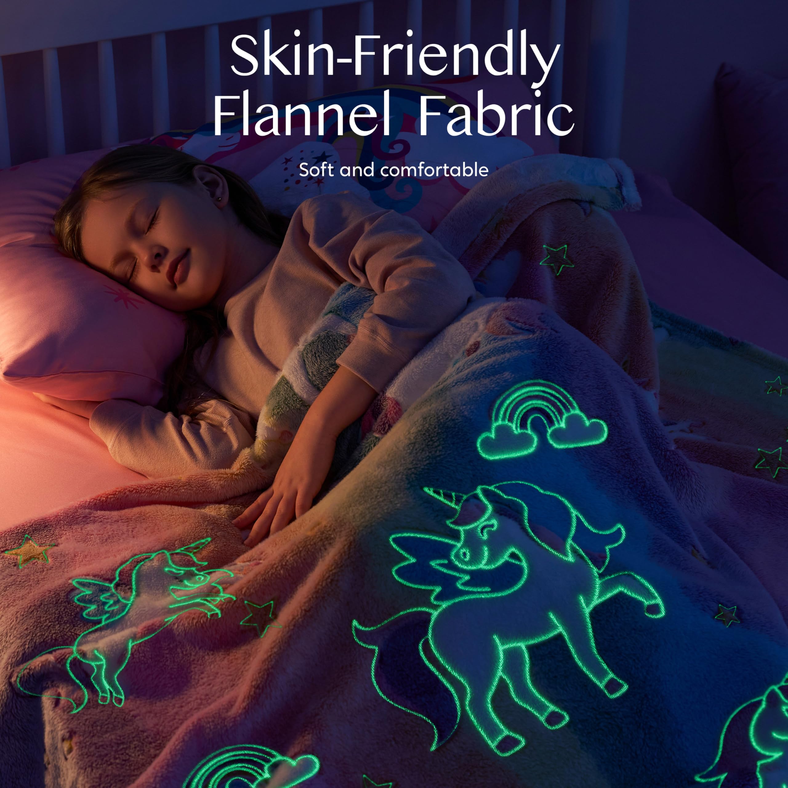 Joiedomi Glow in The Dark Blanket - Unicorns Gifts Toys for Girls Age 2 3 4 5 6 7 8 9 10 11 12 Year Old - Soft Cozy Flannel Kids Throw Blanket, Birthday Bedroom Decor 50
