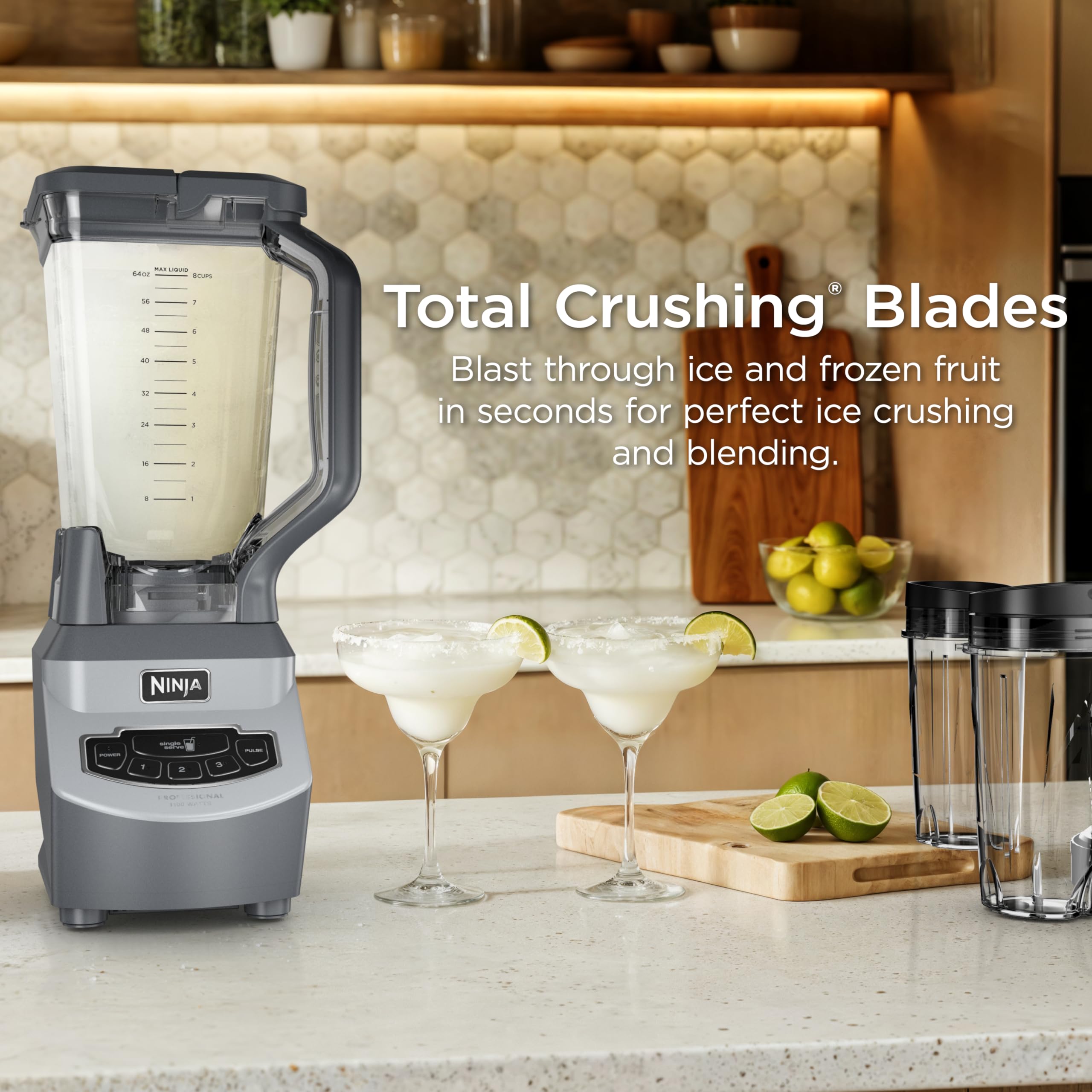 Ninja BL660 Professional Compact Smoothie & Food Processing Blender, 1100-Watts, 3 Functions -for Frozen Drinks, Smoothies, Sauces, & More, 72-oz.* Pitcher, (2) 16-oz. To-Go Cups & Spout Lids, Gray
