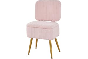 ZYKZYK Vanity Chair, Vanity Stool with Storage and Folding Back, Small Faux Fur Soft Ottoman, 4 Metal Legs with Anti-Slip Feet, Modern Multifunctional Chairs for Makeup, Bedroom