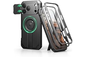 Dexnor for iPhone 17 Pro Max Case, [2 Front Frame & Built-in Flip Camera Cover & Kickstand], Compatible with MagSafe, Heavy-Duty Shockproof Portection Case with Screen Protector, 6.9 inch Black