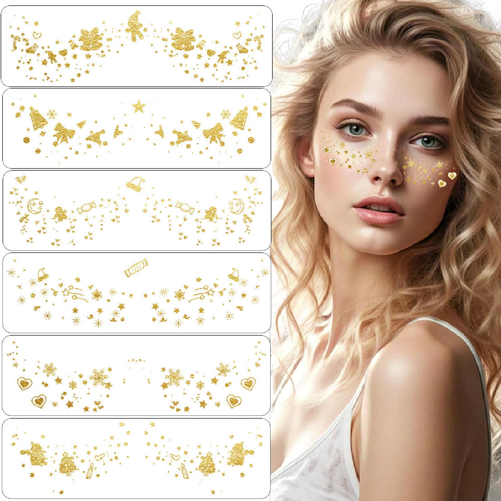 Fazit Glitter Freckles Temporary Face Tattoo Stickers - 6 Sheets for Makeup, Music Party, Festival, Rave Accessories