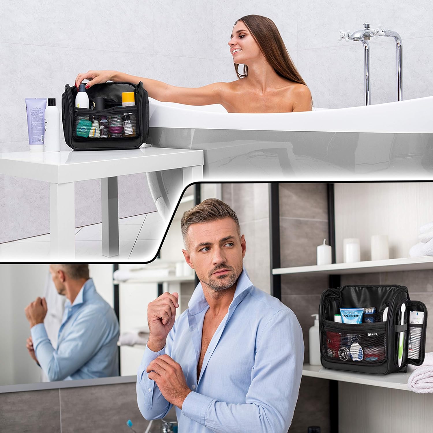 Large Hanging Travel Toiletry Bag for Men and Women - Premium Toiletry Organizer - Waterproof Hygiene Bag with Metal Xxl Swivel Hook, YKK Zippers and 19 Compartments for Toiletries, Makeup, Cosmetics : Beauty