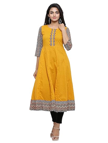 Women's Cotton Geometric Print Anarkali Kurta (Mustard)