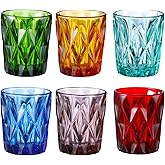 Gala Houseware 9oz Vintage Diamond Etched Glass Drinking Set of 6, Colored Lead-Free Thick Glassware for Cocktail, Whiskey, J
