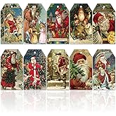 Whaline 120Pcs Vintage Christmas Paper Gift Tags with Hemp Rope Santa Hanging Tag with Pre-Punched Holes Xmas Favor Wish Labels, 10 Design