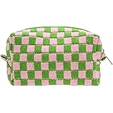 PAZIMIIK Checkered Makeup Bag for Purse Portable Zipper Make Up Pouch Small Cosmetic Case for Travel Accessories Pink Green